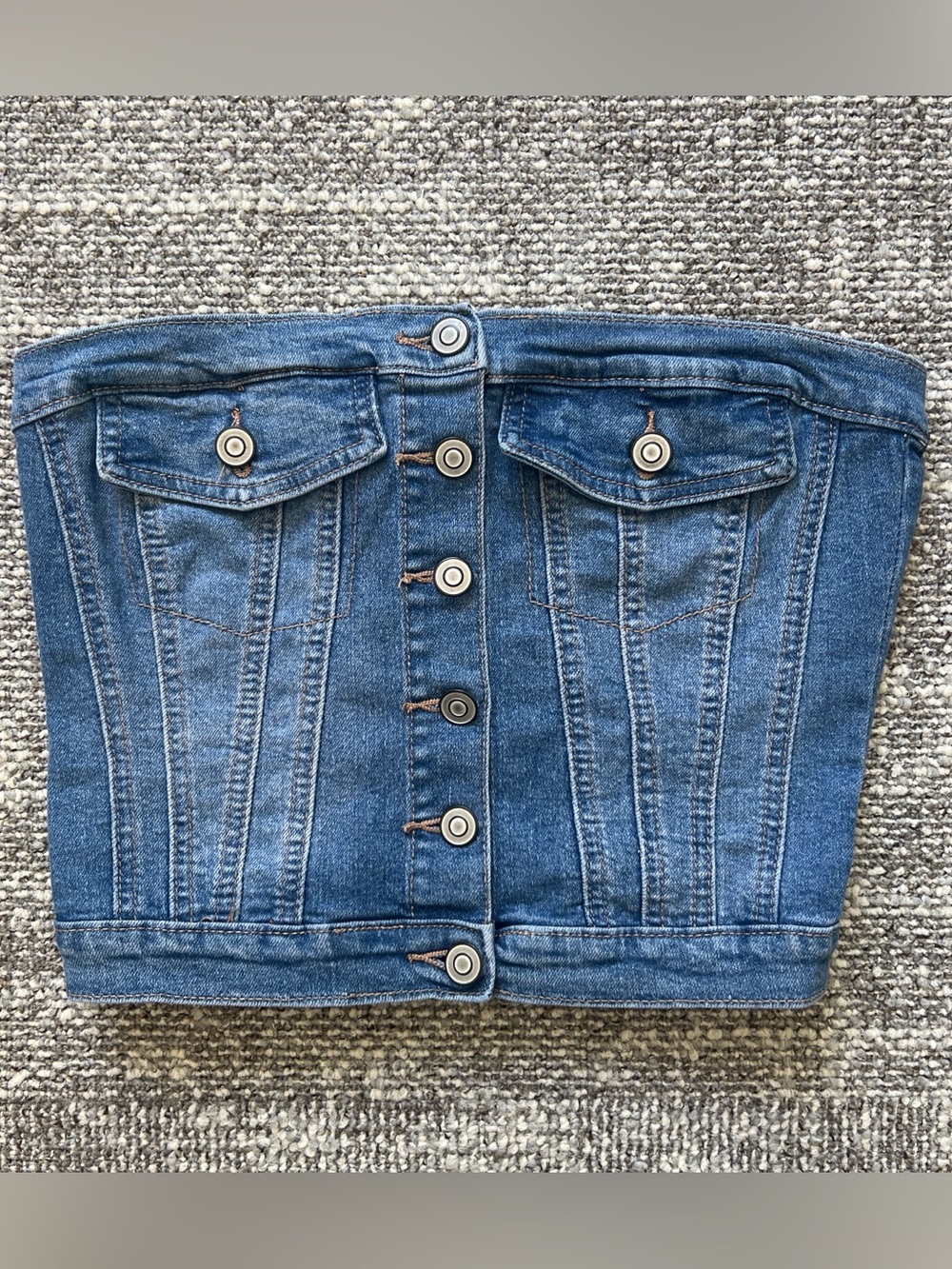 Project Rebel Button-Front Denim Strapless Top